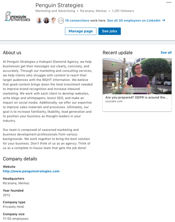 example of a B2B LinkedIn company profile
